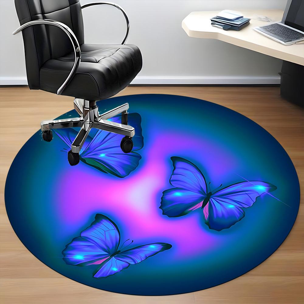 1pc Butterfly Blue Design Carpet for Office Non-Slip, Round Carpet, Soft & Comfortable, Carpet for Office, Lightweight Round Floor Mat yy251226079