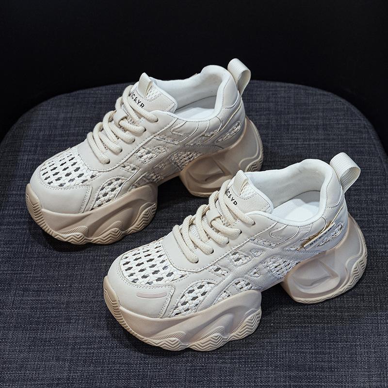 Dad Shoes Woven Through Net Women's Shoes Summer Thick Sole Inner Height Increase Explosive Version Casual Fashion Versatile Women's Shoes