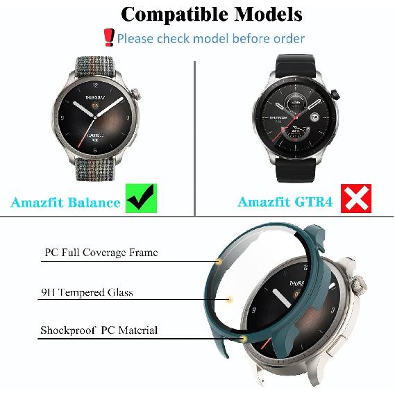 [4-Pack] Screen Protector Case with Tempered Glass Compitible with Amazfit Balance Smart Watch, Hard PC Case Screen Protector Cover Bumper