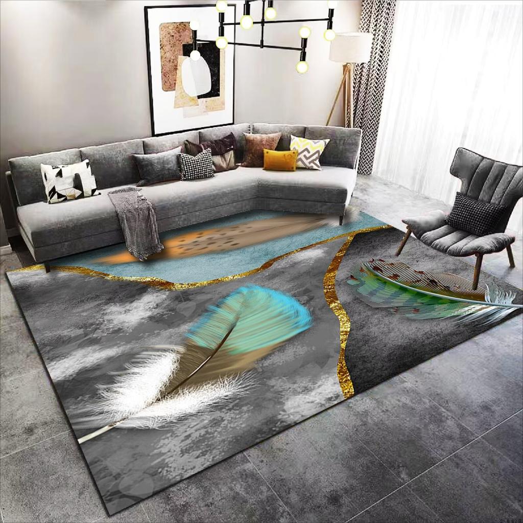 Modern Light Luxury Rugs for Living Room Feather Pattern Home Decoration Carpet Bedroom Non-slip Rug Lounge Coffee Table Mats