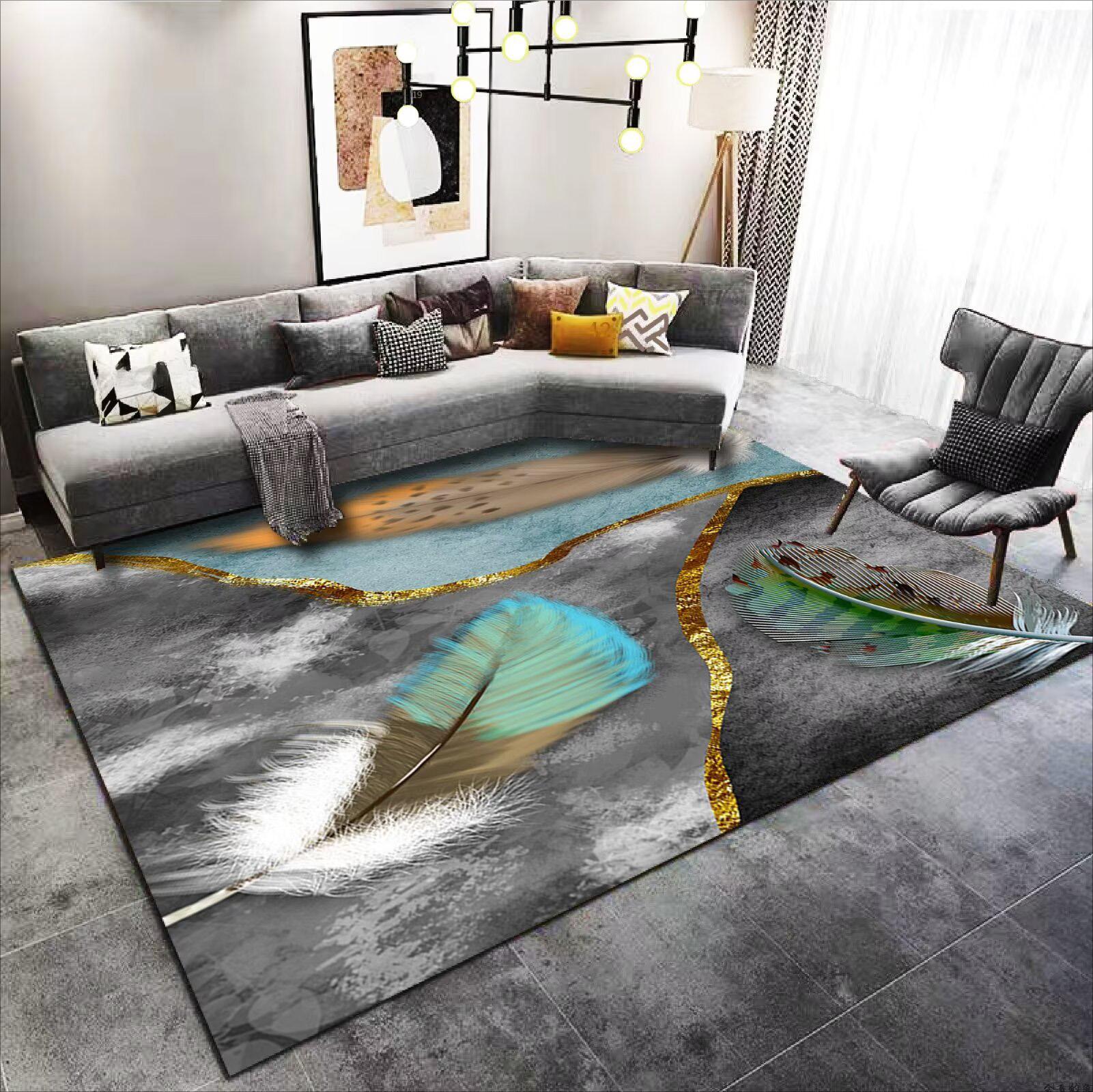 

Modern Luxury Feather Pattern Rugs Non Slip Living Room Carpet Bedroom Home Decor Coffee Table Mats Soft Comfortable 60x90cm