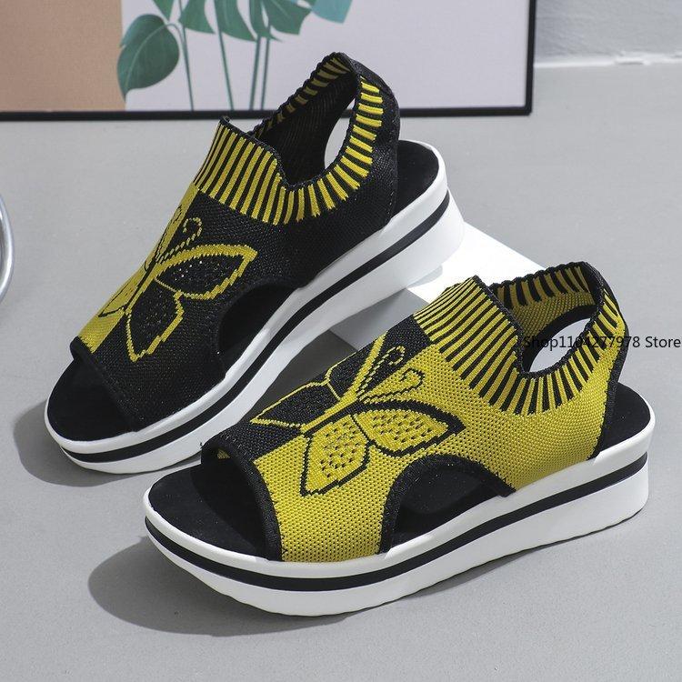 Fashion Women Flat Sandals Mesh Fish Mouth Casual Low Heels Slides Women Platform Shoes Sports Wedges Beach Comfort Sandals Plus Size 43