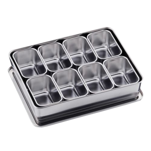 Oya Seisakusho Press No. 00 Yakumi Container, 8-Piece Square Container, 18-8 Stainless Steel, Made In Japan, Silver, AYK14018