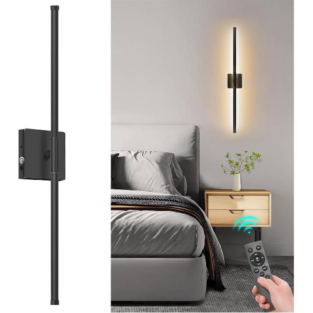 Battery Operated Wall Sconce with Remote, 3000K-6000K Dimmable Sconces Battery Operated 360° Rotatable, Wireless Wall Lights for Living Room,