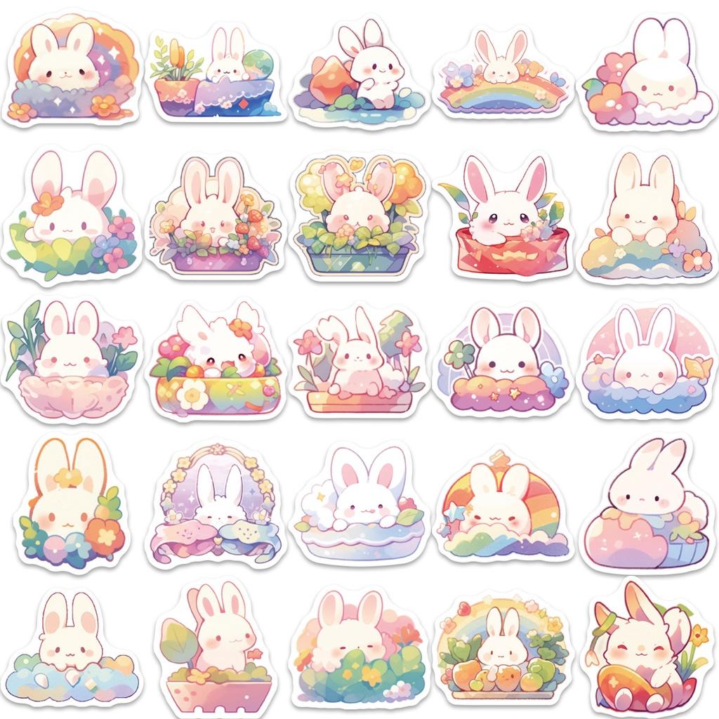 Cute Cartoon Rainbow Bunny Stickers Decorate Your Guitar Notebook And Luggage! Waterproof And Diy!