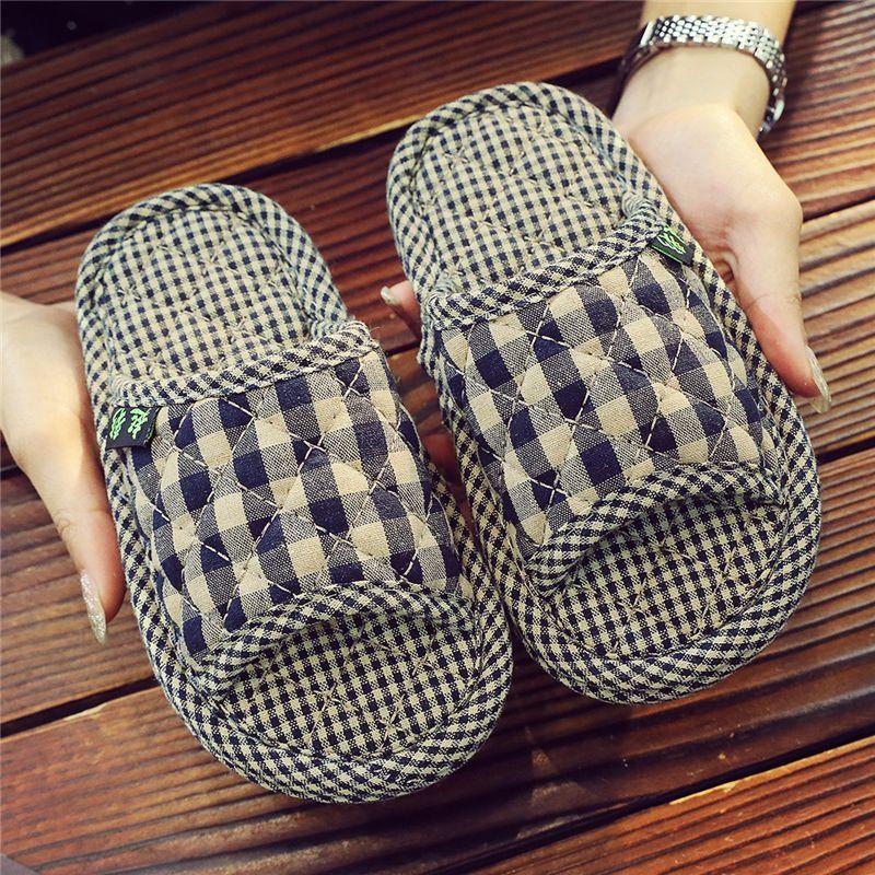 

Детские тапочки из чистого хлопка с тканевой подошвой, летние, всесезонные, для осени и зимы, домашние, для помещений, не царапающие деревянный пол, детские, бесшумные, с мягкой подошвой Kids blue lattice Kids Size S inside length 17.5cm