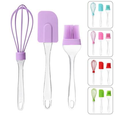 Backen 3-teiliges Geschirrset Silikon-Ölpinsel Großer geteilter Spatel Ovaler Pinsel Transparenter Griff Schneebesen