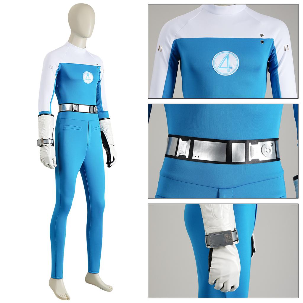 Fantastic Four: Blue Flame Pattern Superhero Costume, New Movie Character Cosplay Jumpsuit, Halloween Bodysuit for Adults, Source Factory
