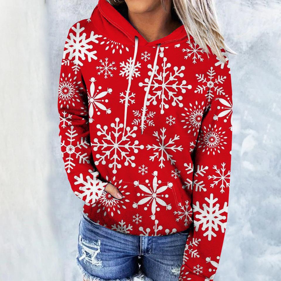 Vánoční mikina s kapucí pro muže a ženy, módní nadrozměrné mikiny, unisex mikina se sněhovou vločkou, kabát, dámské mikiny, vánoční oblečení