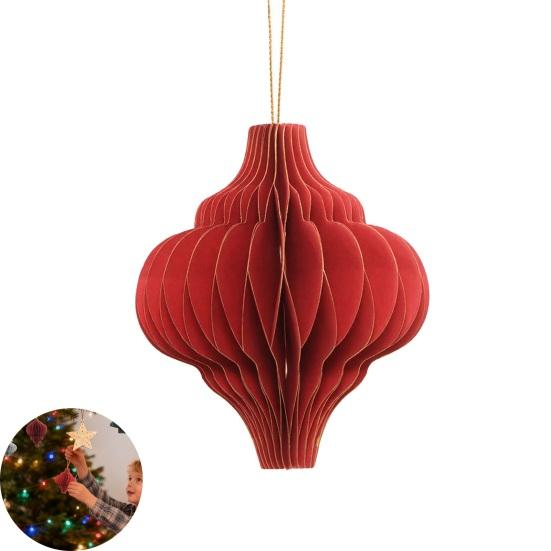 Christmas Paper Honeycomb Ornaments for Tree 3D Paper Honeycomb Lantern with Glitter Edge for Vintage Neutral Christmas Party Home Decor