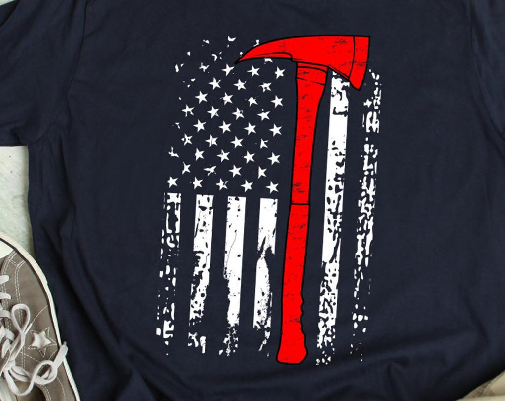 Firefighter Shirt Patriotic Firefighter T Shirt American Flag Firefighter Axe Firefighter Gift Fireman TShirt Fire Department Fire Service