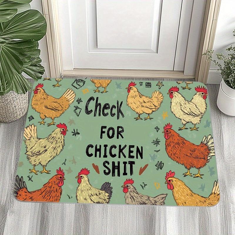 

1pc Farmhouse Style Door Mat, Check for Chicken Shit Rooster and Hen Pattern, Polyester 8mm Thick, Non-Slip, Machine Washable, 40cm x 60cm