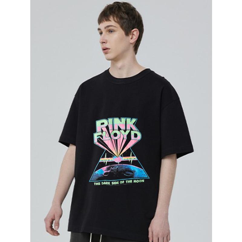 Pink Floyd Dark Side of The Moon Black T-Shirt with Triangular Prism and Earth Design for Music Fans and Casual Wear