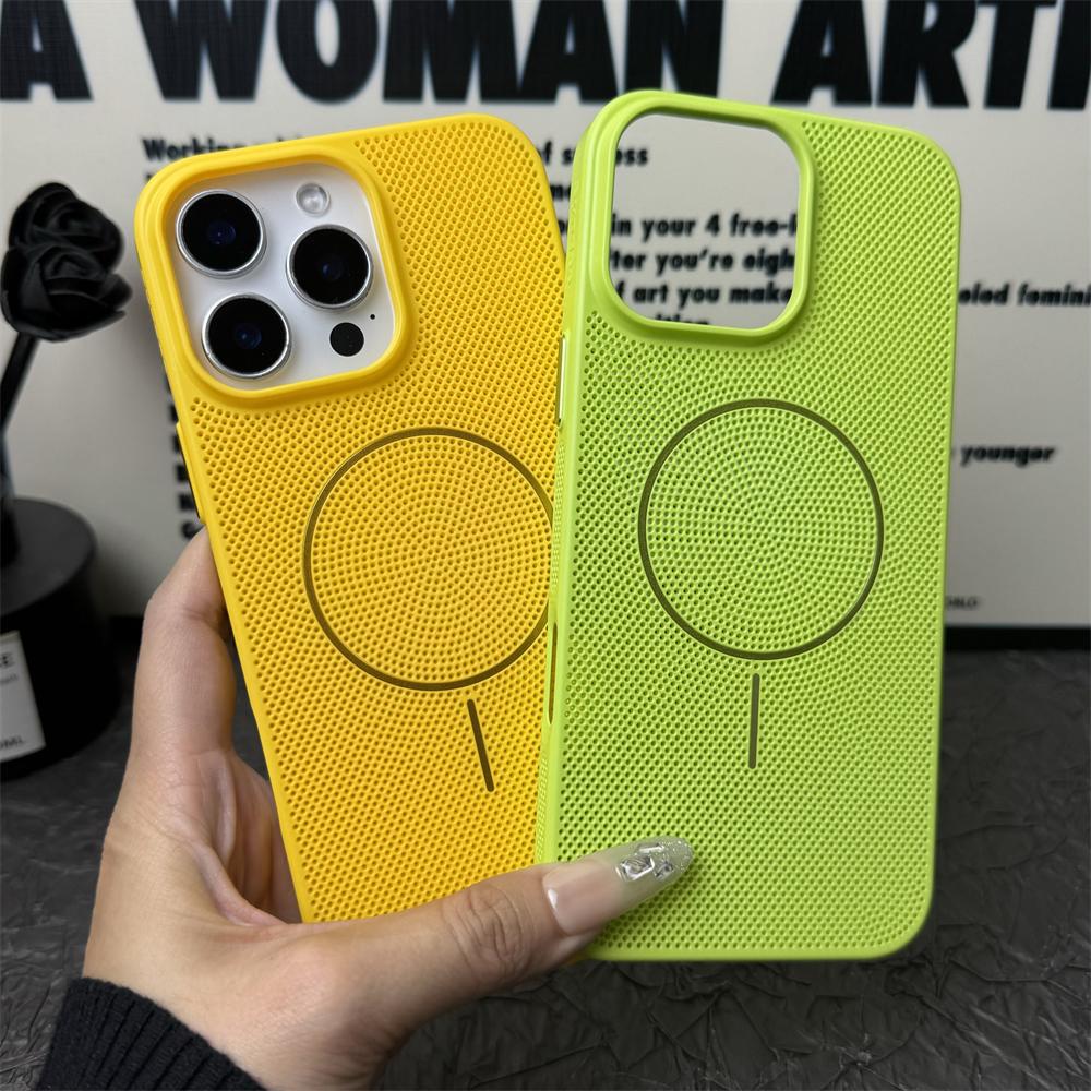 For Magsafe Heat Dissipation Hole Magnetic Phone Cases For iPhone 16 15 14 13 12 11 Pro Max Plus Case LOGO Hole Breathable Cover