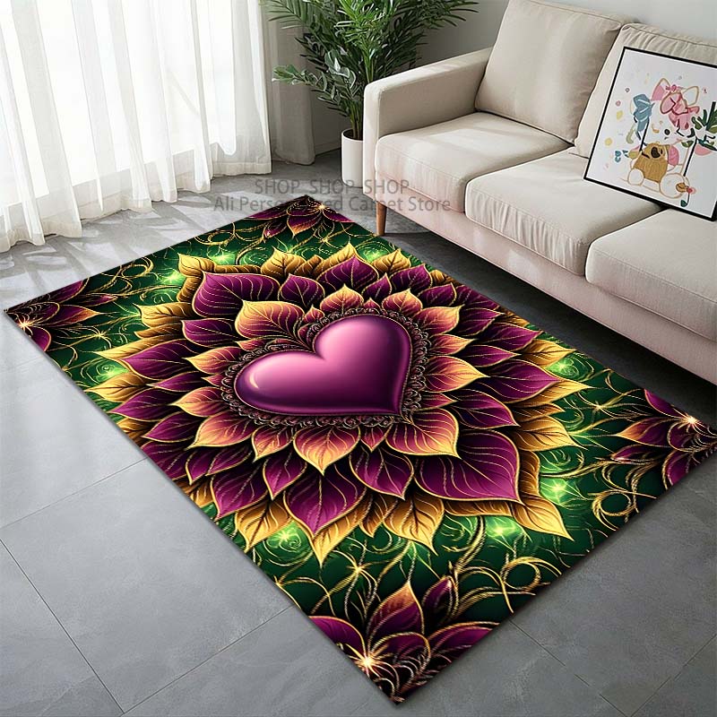

Multi-Size Heart Mandala Art Pattern Carpet for Living Room Bedroom Sofa Home Decor Non-slip Floor Mat Large Size Luxury Gift 40cm x 60cm