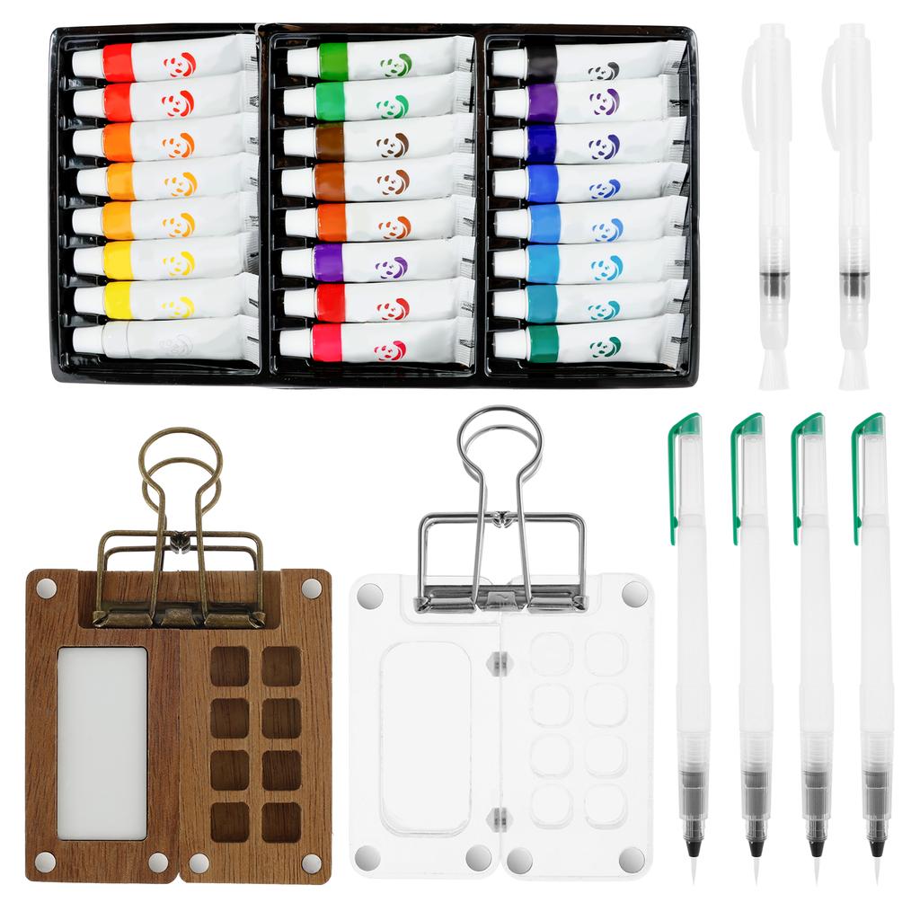 Portable Watercolor Palette Set Mini Travel Paint Palette with Clip Watercolor Paint Boxes Art Painting Square Tray for Students