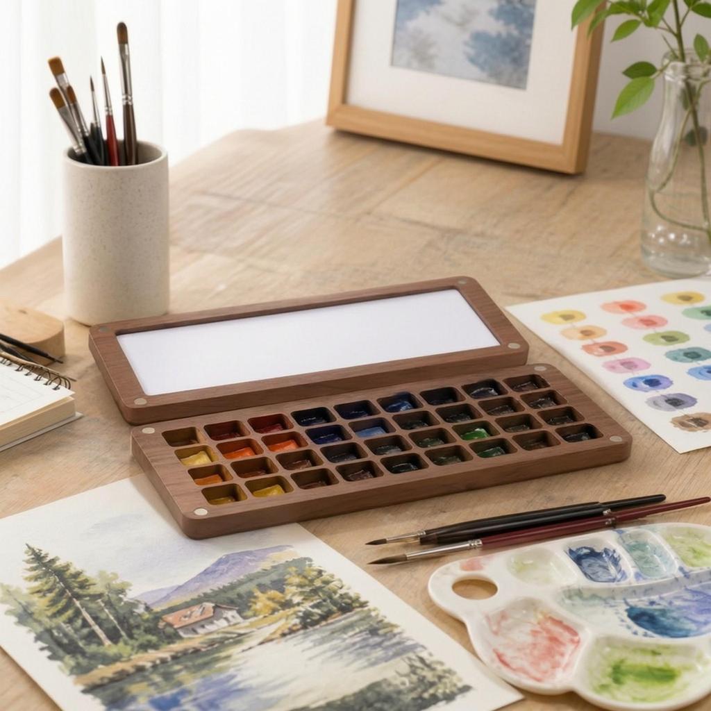 Wooden Water-Based Paint Box Detachable Art Supply Travel