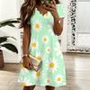 Ladies Plus Size V Neck Short Sleeve Dress Nature Floral Printed Loose A Line Dress For Spring And Summer Wear