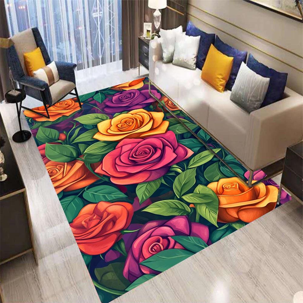 Color Flowers Retro Bohemian Style Carpet Living Room Sofa Bedroom Kitchen Entrance Door Mat Non-Slip Washable Home Decor Rug