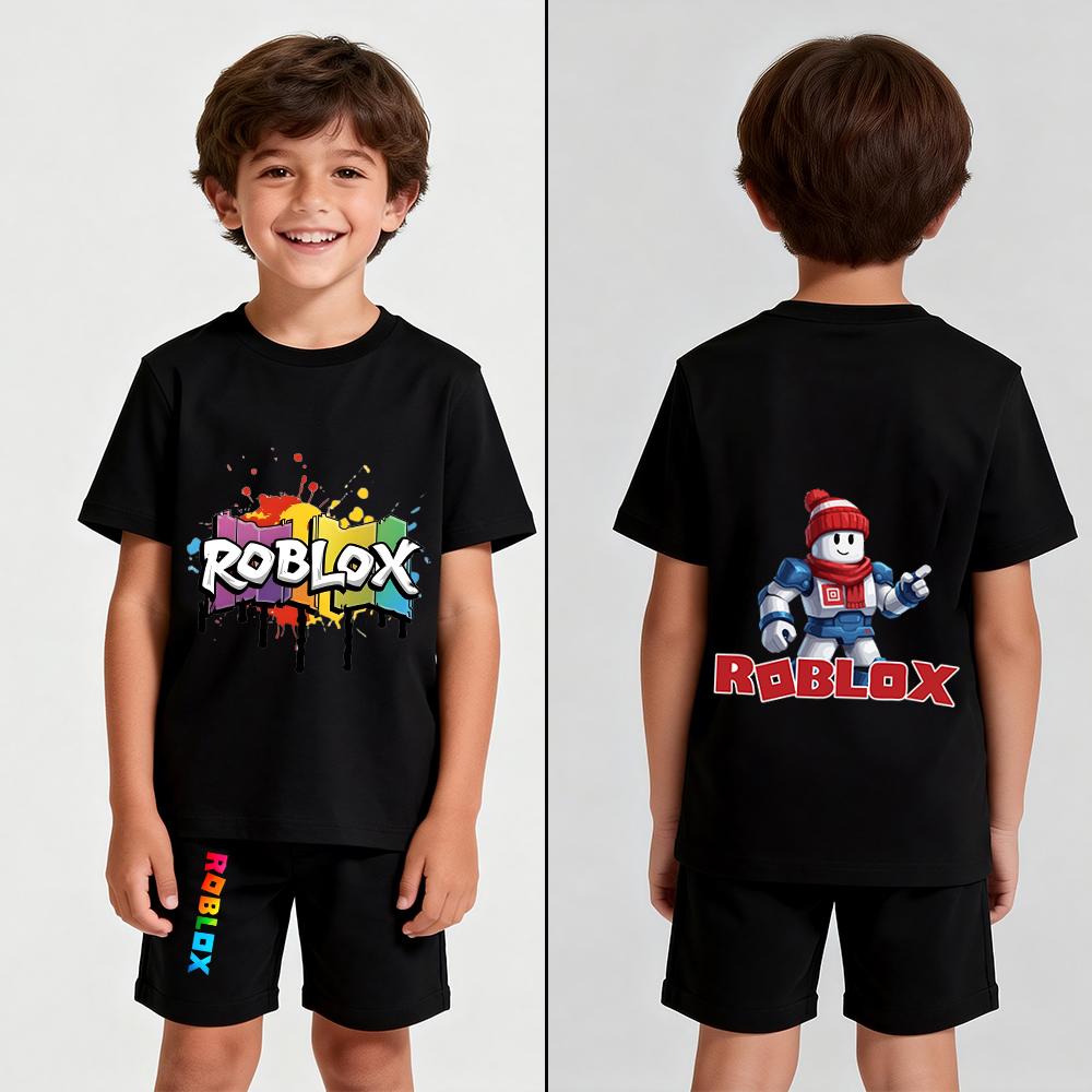 Men's Cartoon Game Printed T Shirt and Shorts 2 Piece Set Summer Casual Outfit for Men's and Women's Clothing Top