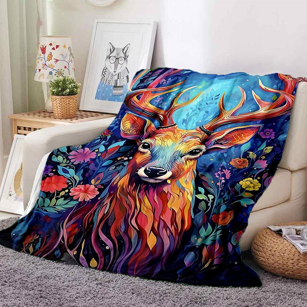 1pc Deer Fantasy Lightweight Flannel Blanket, Comfortable and Warm Blanket, for Office and Camping Sofa Bed119