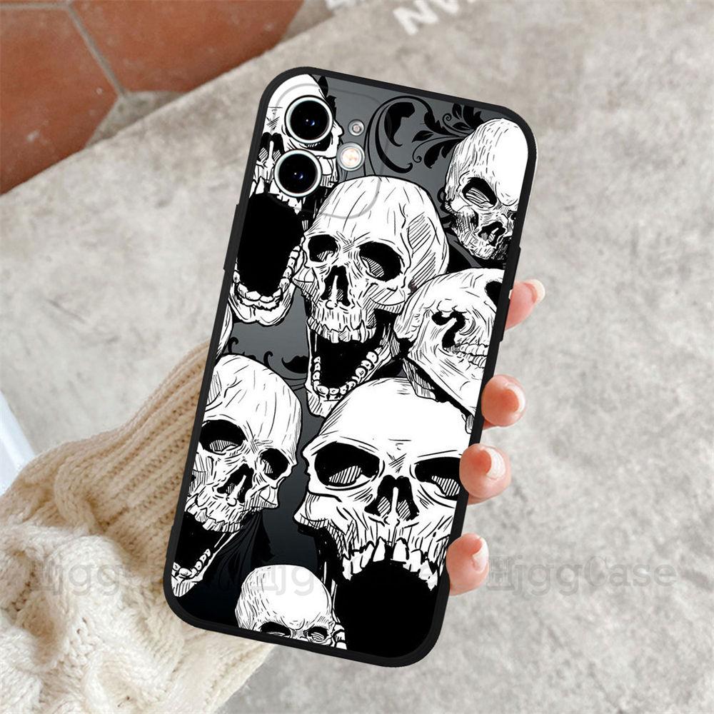 

Черный мягкий чехол для телефона iPhone 14 11 12 13 Mini Pro Max 11 12 Mini 7 8 Plus X Xs XR, силиконовый чехол с рисунком черепа iphone 14ProMax