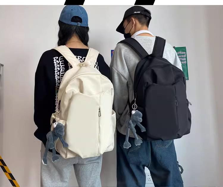 Large Capacity Solid Color Canvas Backpack - University & High School Bookbag