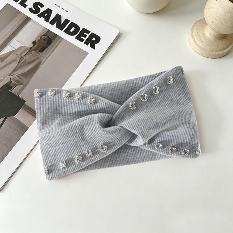 Versatile Rhinestone Elastic Headband for Face Washing & Sports - Simple, Solid Color, Sweat-Absorbing Fabric