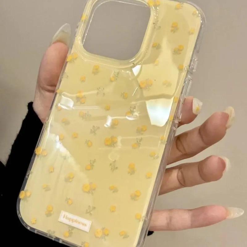 Cute Yellow Rose Flower Pattern Phone Case For iPhone 17 Pro Max 16 15 14 13 12 11 Pro 16e 17Air X XR XS Max 7 8 Plus Soft Cover