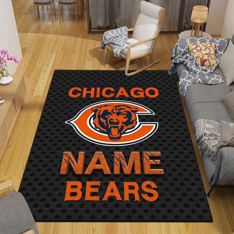 Custom Name,Chicago Bears Home Sofa Decoration for Living Room & Bedroom, Non‑Slip Play Flannel Floor Mat for Game Room