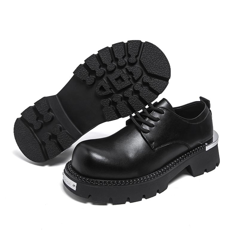 Men'S Casual Leather Shoes Big Head Derby Thick Bottom Heightening British Style Work Shoes Anti-Slip Rubber Sole Zapatillas