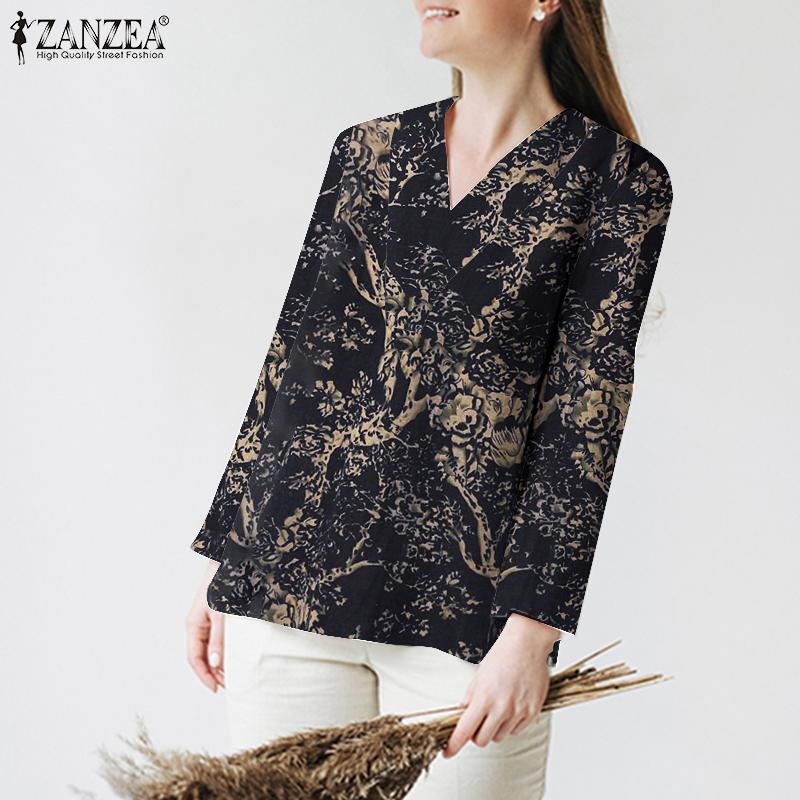 

ZANZEA Хлопковая повседневная женская блузка с v-образным вырезом и длинными рукавами