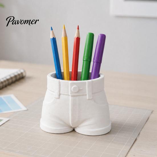 Decoración Creativa de Escritorio para Mujeres Portalápices con Forma de Pantalón Corto, Taza Divertida para Guardar Papelería y Pinceles de Maquillaje, Contenedor Organizador 3D con Estampado de Bolígrafos Oficina