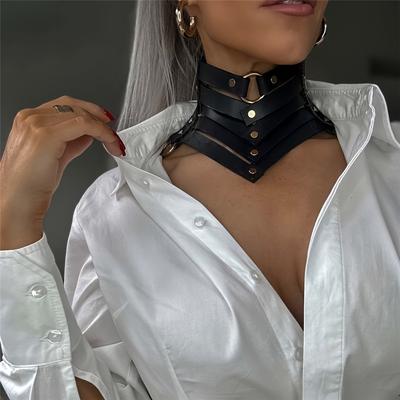 Adjustable Gothic Punk Faux Leather Choker Necklace Y2K Inspired, Black with Metallic Studs, Versatile for Casual or Party Wear