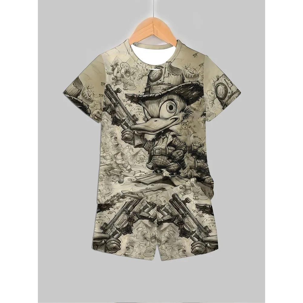Summer Cartoon Creative Fun Pattern Children's Summer Fashion Comfortable Soft Breathable Short Sleeved Two-piece Set