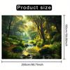 Sunlit Forest Stream with Green Trees and Waterfall Wall Tapestry 2D Flat Print Nature Art Landscape Decor Boho Style