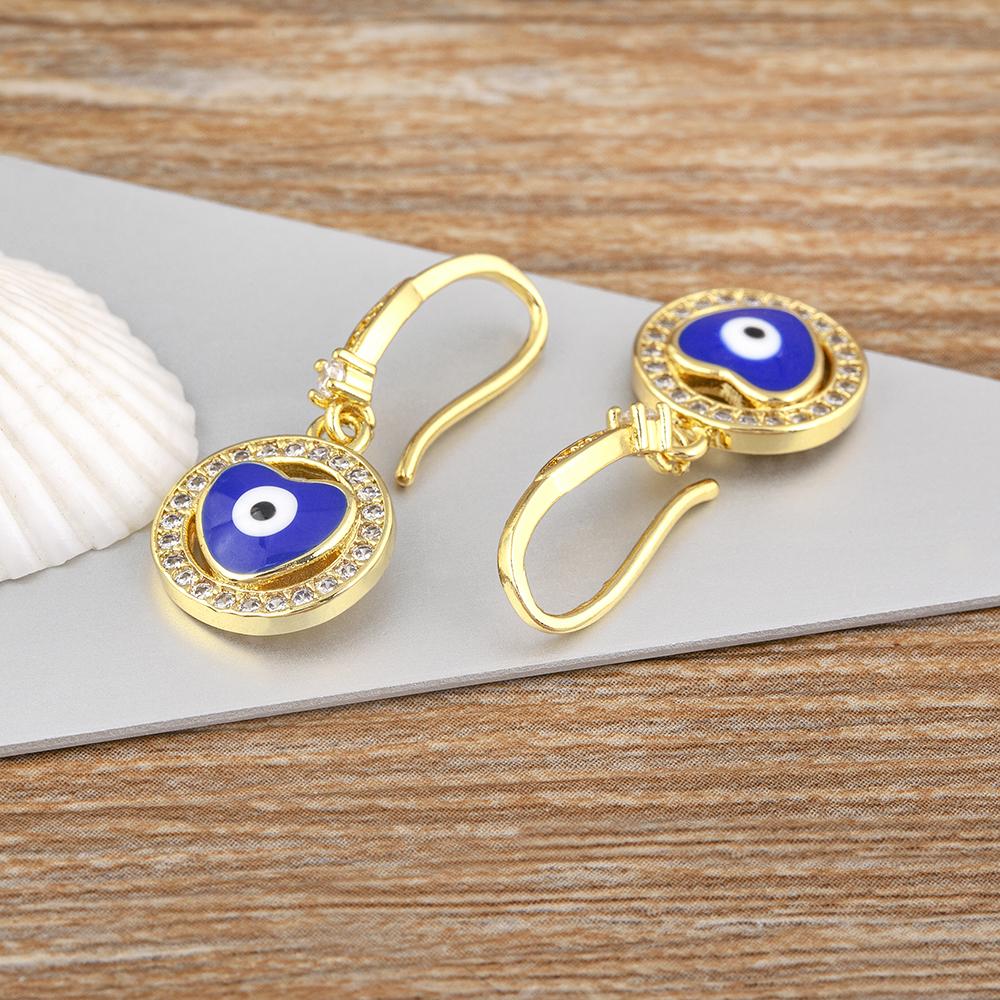 Nidin Korean Fashion Style Evil Eye Hollow Heart Dangle Earrings For Women Temperament Drop Ear Jewelry Party Wedding Gifts