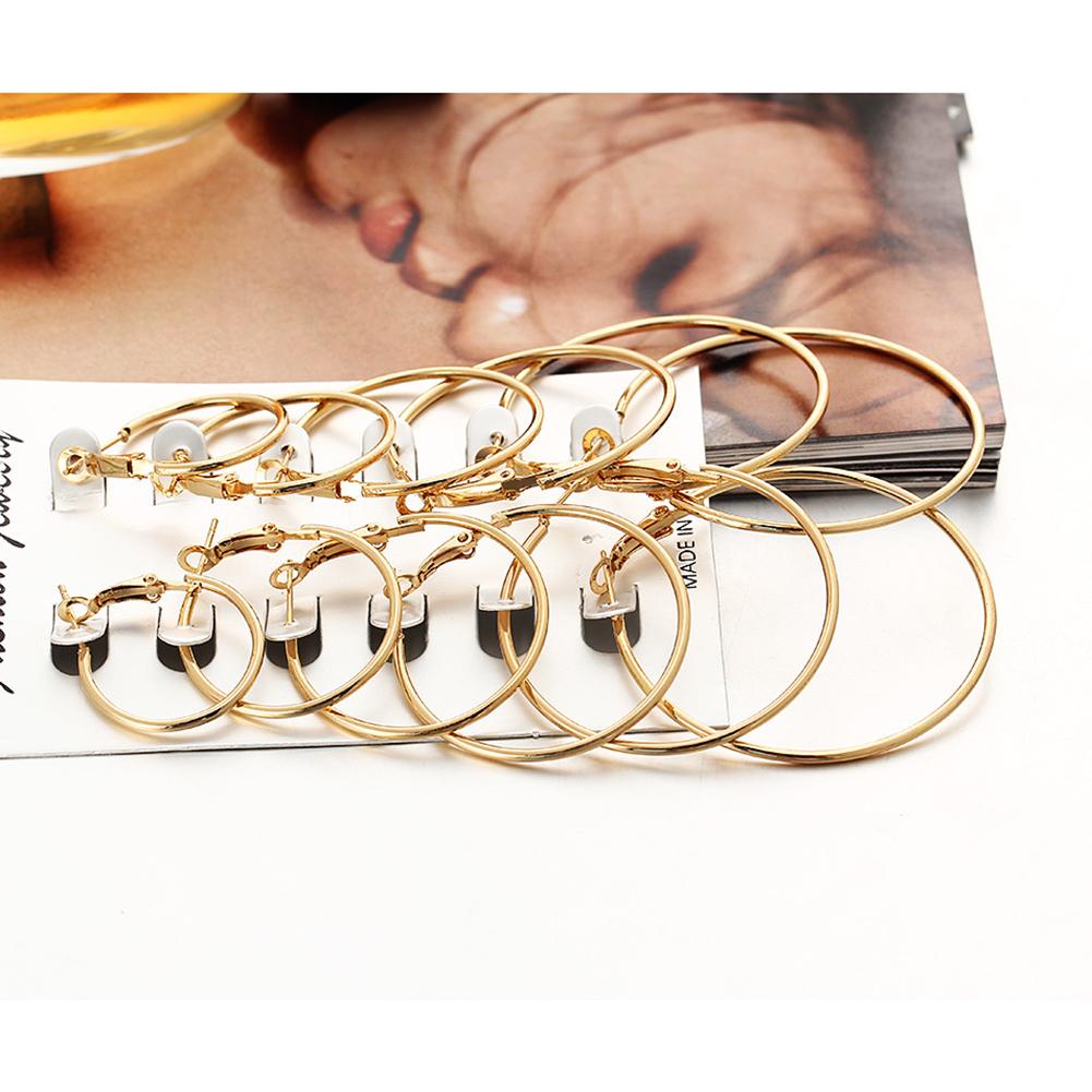 6 Pairs Women Fashion Simple Rock Exaggeration Circle Hoop Earrings Set Punk Hoop Earrings
