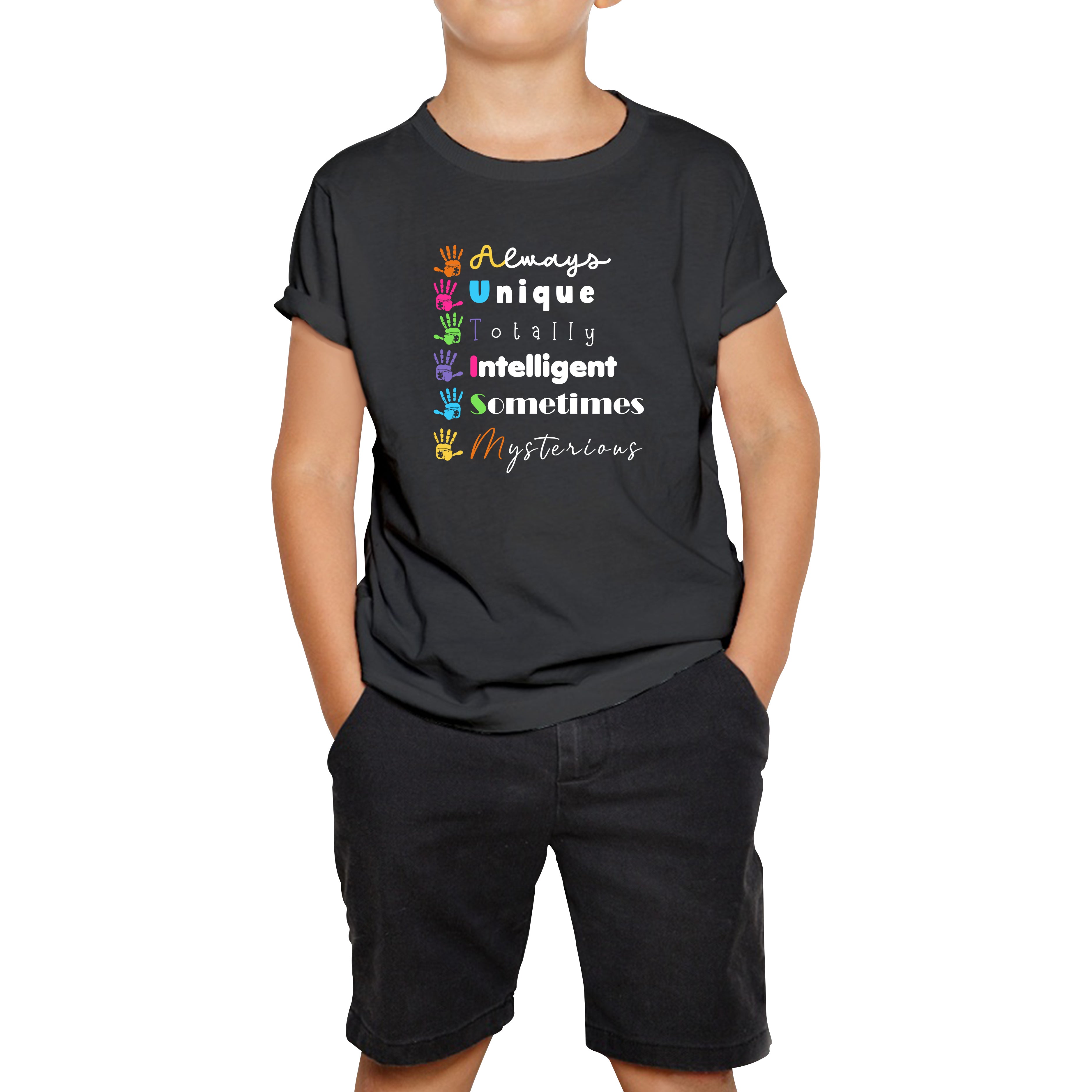 Always Unique Totally Intelligent Sometimes Mysterious Autism Awareness Autism Support Kids T Shirt 140