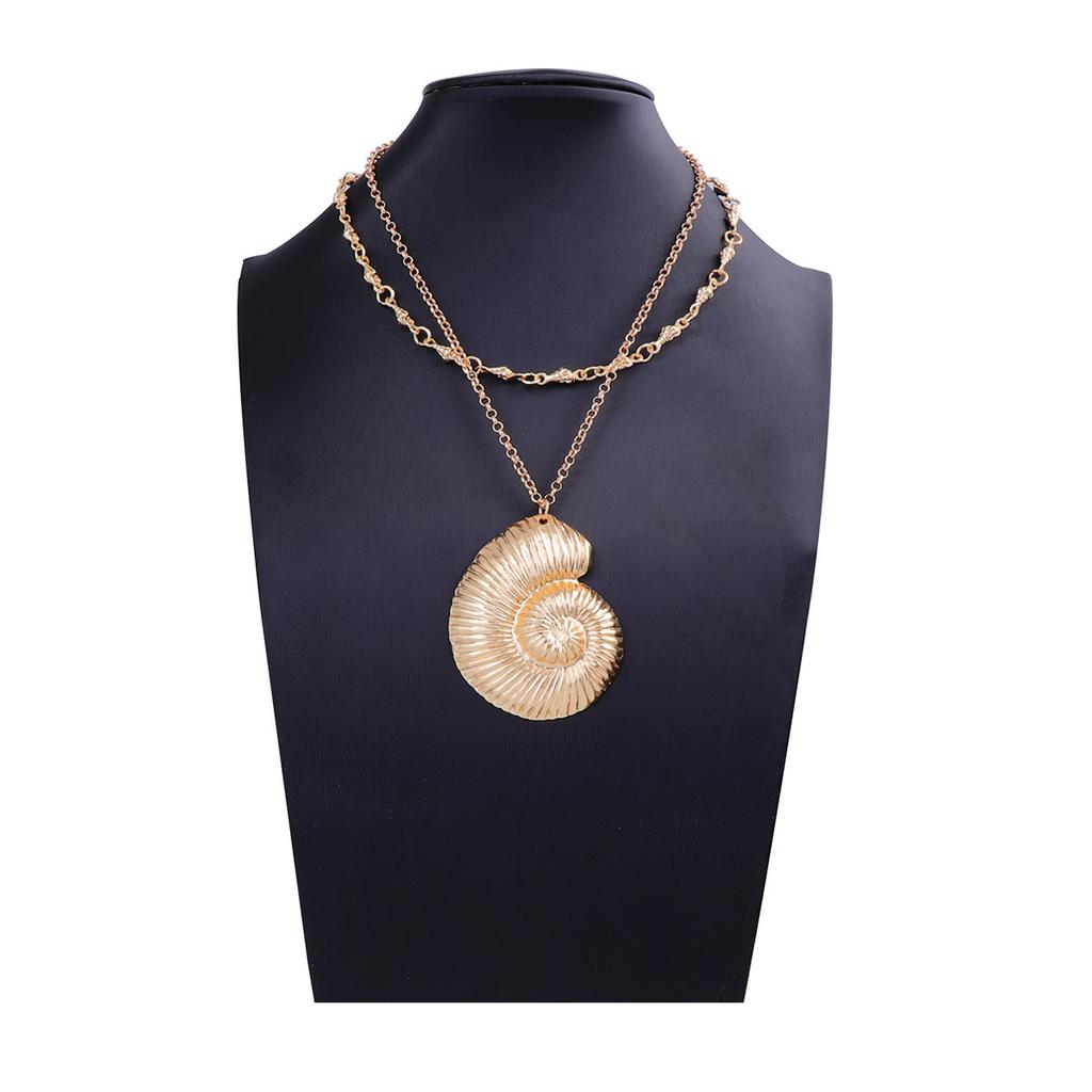 European and American Fashion Light Luxury Exaggerated Alloy Conch Pendant Double Layer Stacked Wearing Chain Necklace Versatile Vacation Beach Wind 
