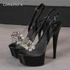 Transparente PVC Plateau Stiletto Sandalen Offene Zehenpartie Knöchelriemen Absätze Strass Sexy Schuhwerk für Abendparty Abschlussball Kleider Sandalen