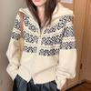 Fair Isle Jacquard Zipper Knitted Cardigan Autumn and Winter New Top Christmas Retro Sweater