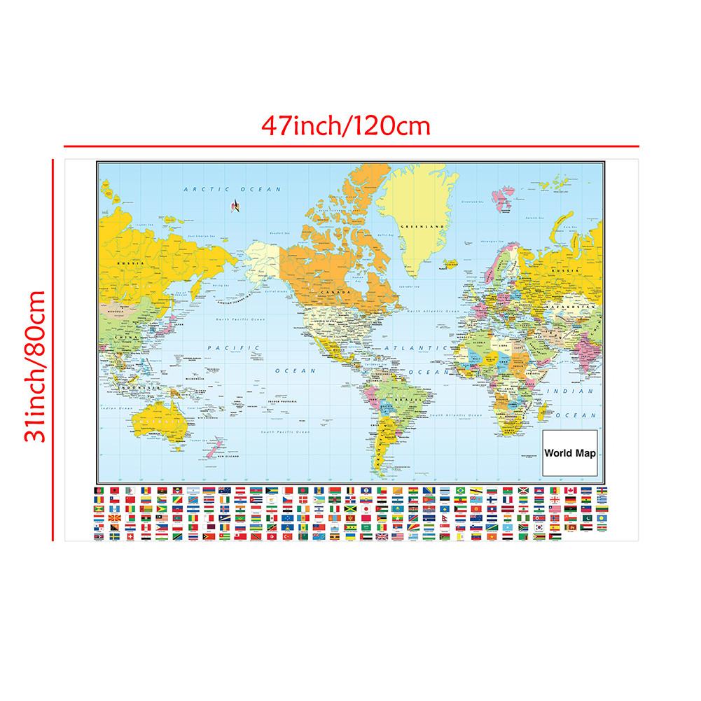 World Map Art with National Flags,Frameless,Wall Decor for Classroom,Office,Travel,Gift for Geography Enthusiasts,Graduation