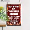 2D Flat 1pc Vintage German Firefighter Aluminium Wall Art Sign, 8x12 Aluminium Rustic Home Decor Fire Station