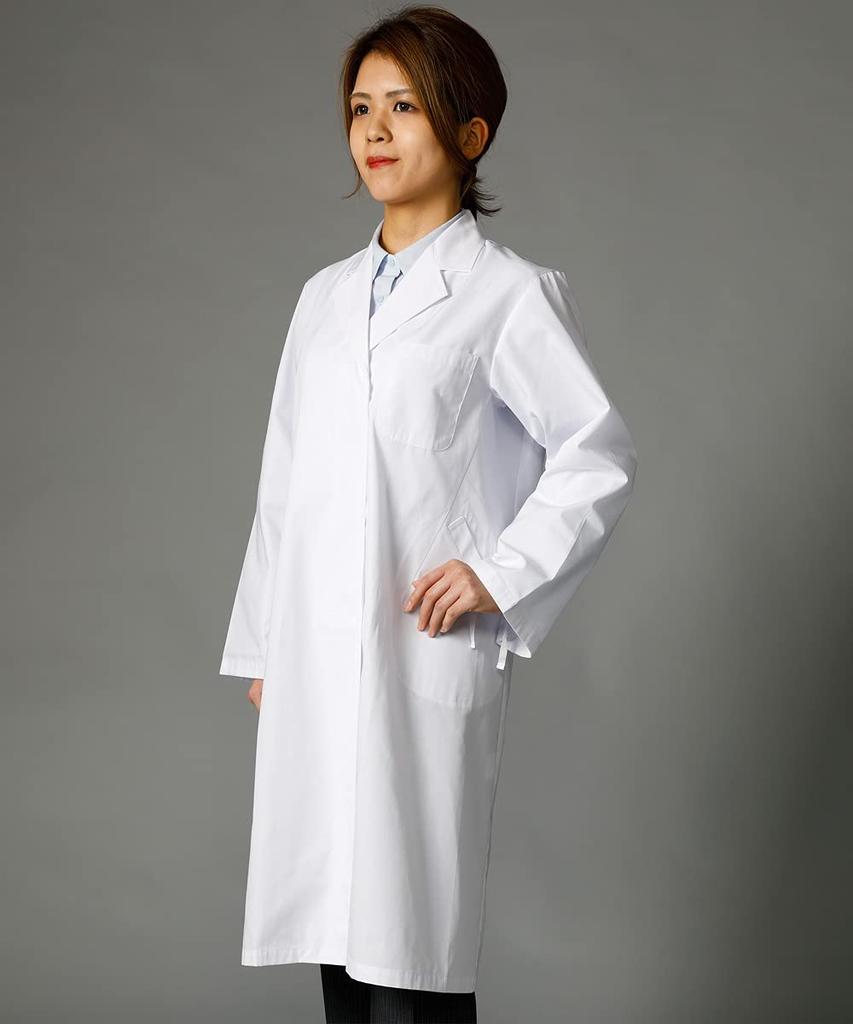 [Hakui Net] Women's White Coat, Doctor's Coat, Medical Gown, Research Coat, Laboratory Coat, Pharmacist Coat, Long Sleeves, Pockets, Long Length, Whit