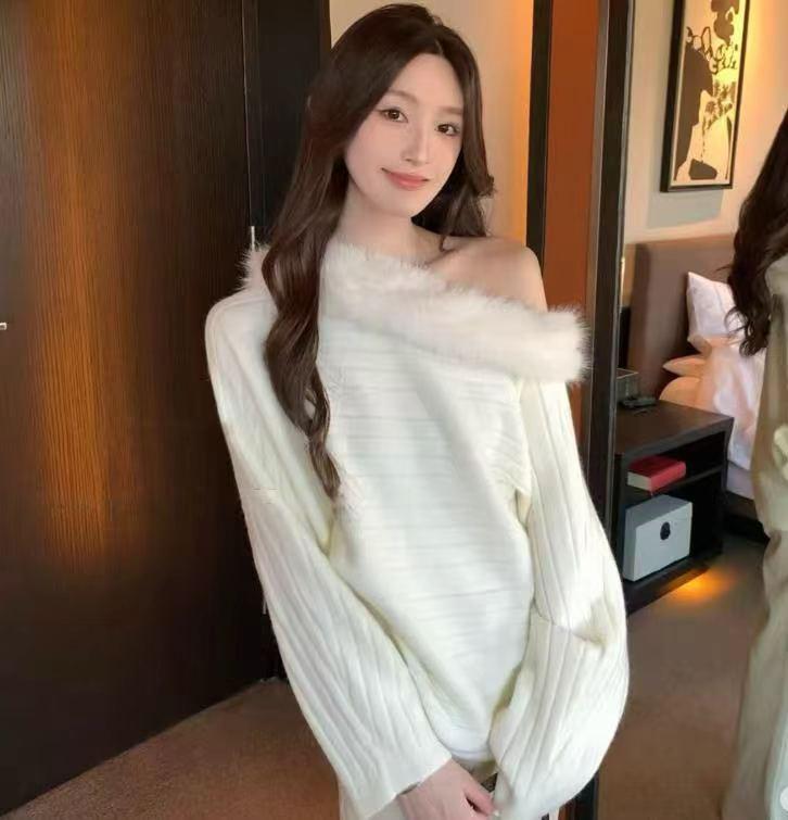 Elegant Long-Sleeve Ribbed Knit Sweater - Retro, Loose-Fit for Autumn/Winter