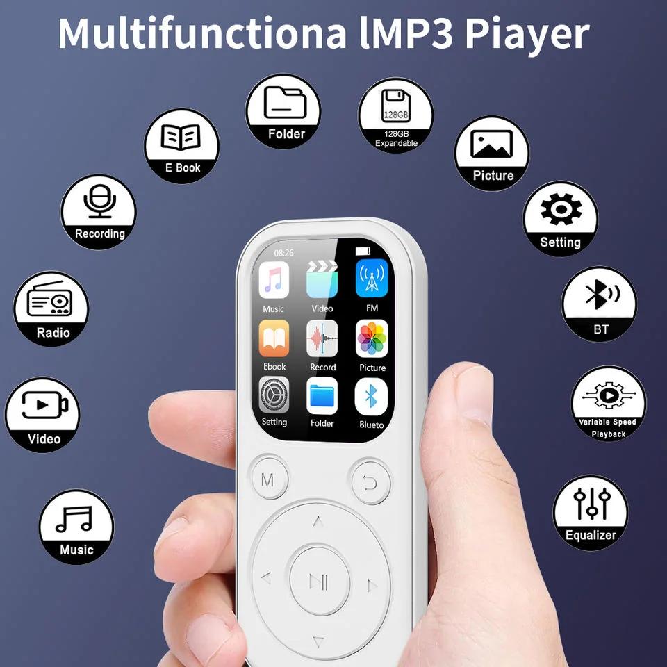1.8 inch Slim MP3 Player Bluetooth 5.4 Portable Walkman Compatible eBook Recording FM Radio Music Player Built-in Speaker
