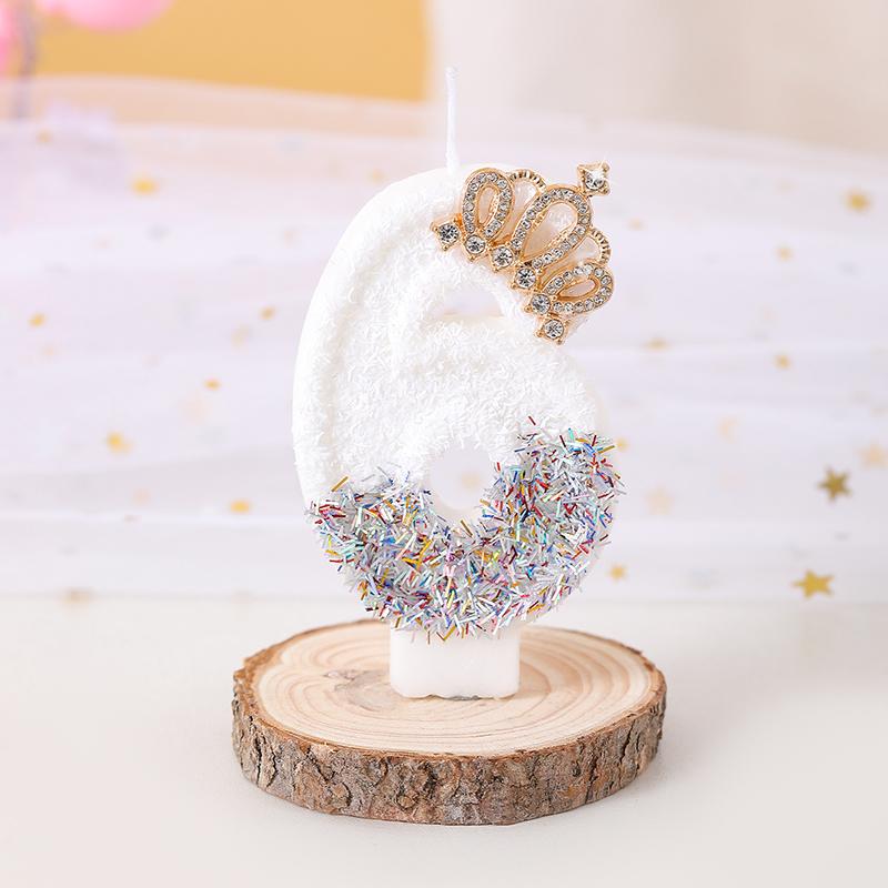 Cute 1pc Number 0-9 Birthday Cake Candles White for Kids Adult Wedding Christmas Party Crown Candle Cake Decoration