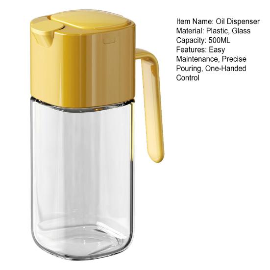 Automatic Oil Dispenser Bottle 500ml One-Touch Opening Hands-Free Glass Oil Bottle with Drip-Free Spout Leakproof Sauce Cruet for Olive Oil Vinegar