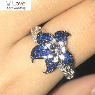 Skinnende Blå Blomst Zirkonring For Kvinner Forlovelse Vielsesring
